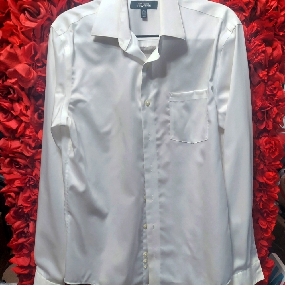 Kenneth Cole Reaction Men's Dress Shirt White Long Sleeve Size M 15 -15 ½ 36-37